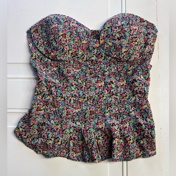 American Rag Tops - American Rag CIE Women’s Sz Medium Cotton Floral Ruffle Strapless Blouse Top
